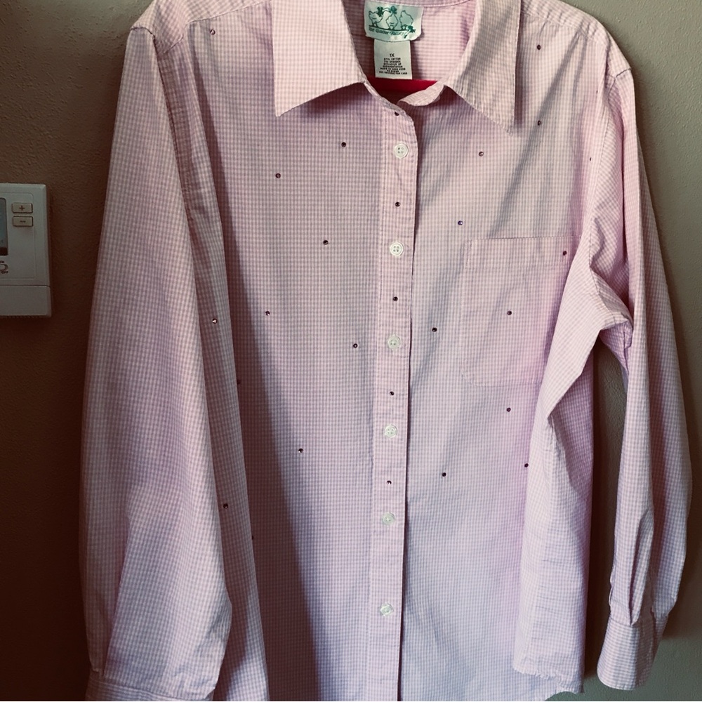 Quacker Factory long sleeve gingham shirt 97% cotton size 1X